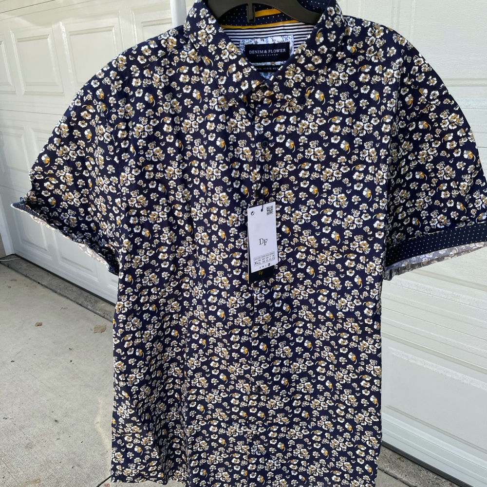 Denim and flower brand shirt sleeve casual shirt